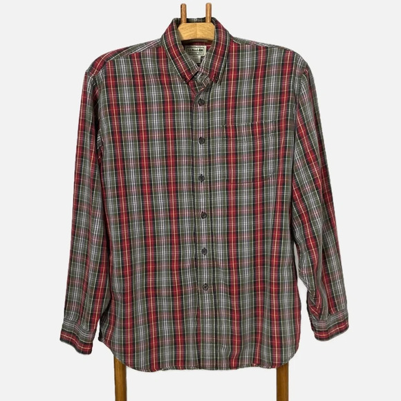 L.L. Bean Men’s Button Down Shirt Flannel Plaid Large Regular Cotton Red Green - Picture 7 of 7